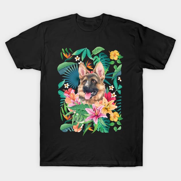 Tropical Tan German Shepherd Dog 2 T-Shirt by LulululuPainting